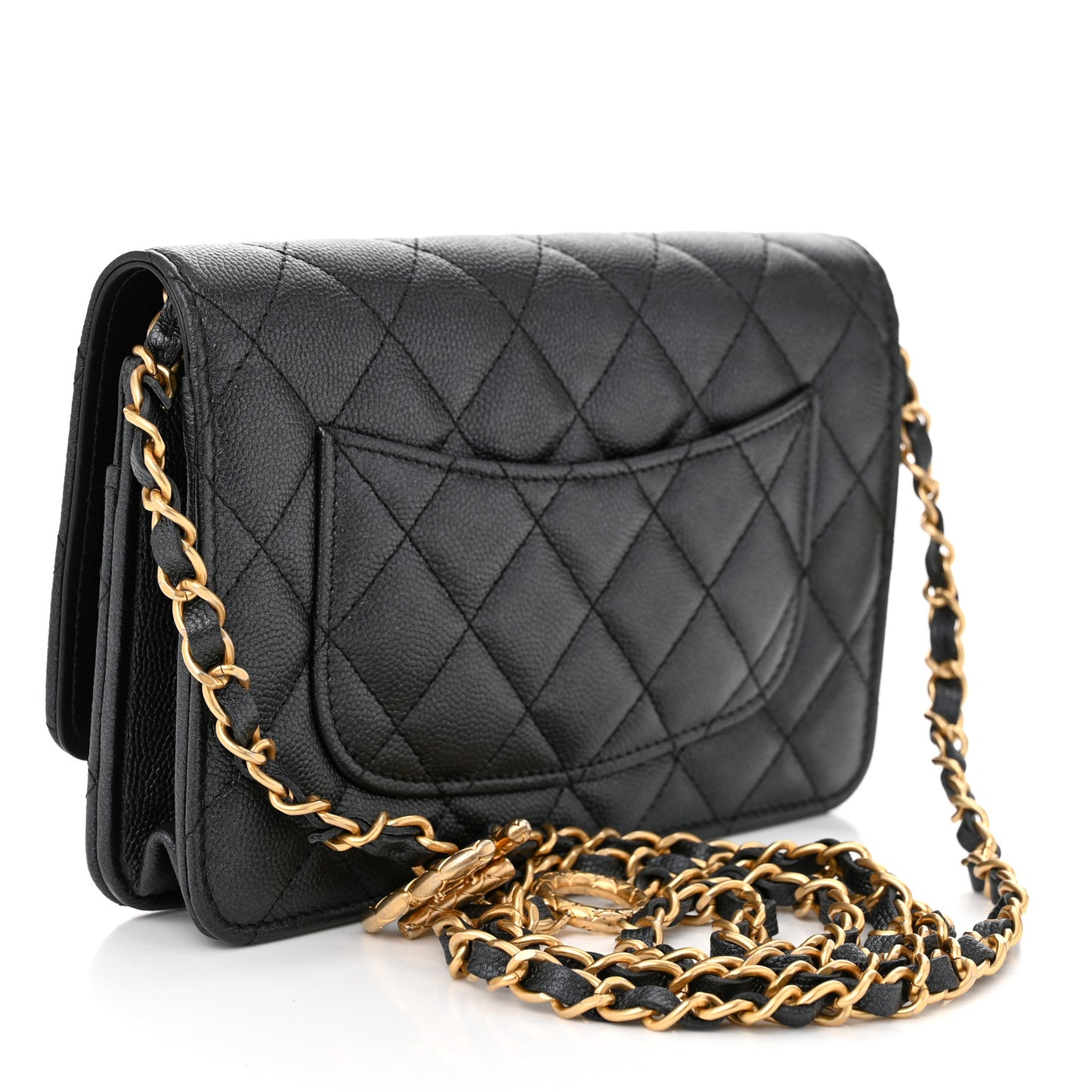 Pearly Caviar Quilted Fit For You Wallet On Chain WOC Black