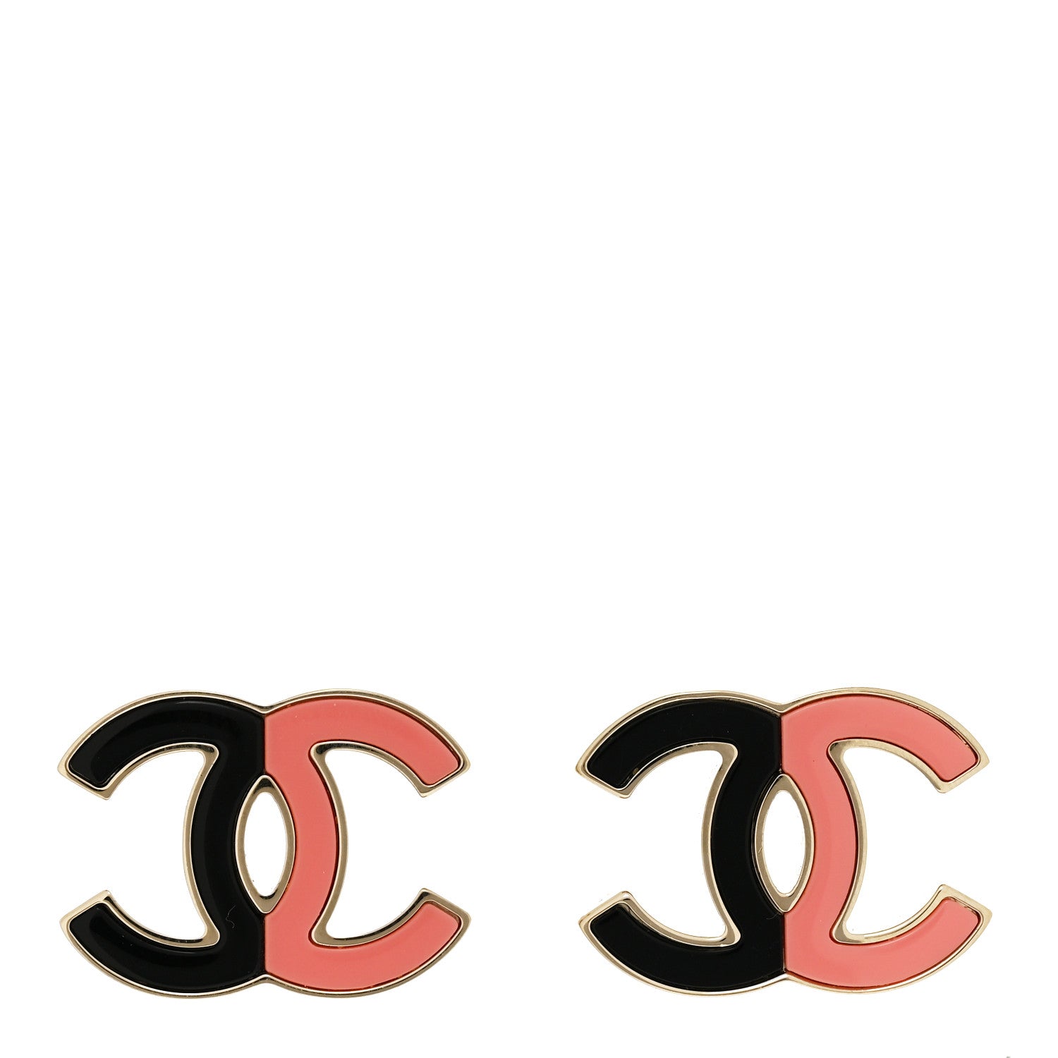 Chanel Enamel CC Earrings Gold Black Pink 1 of 4