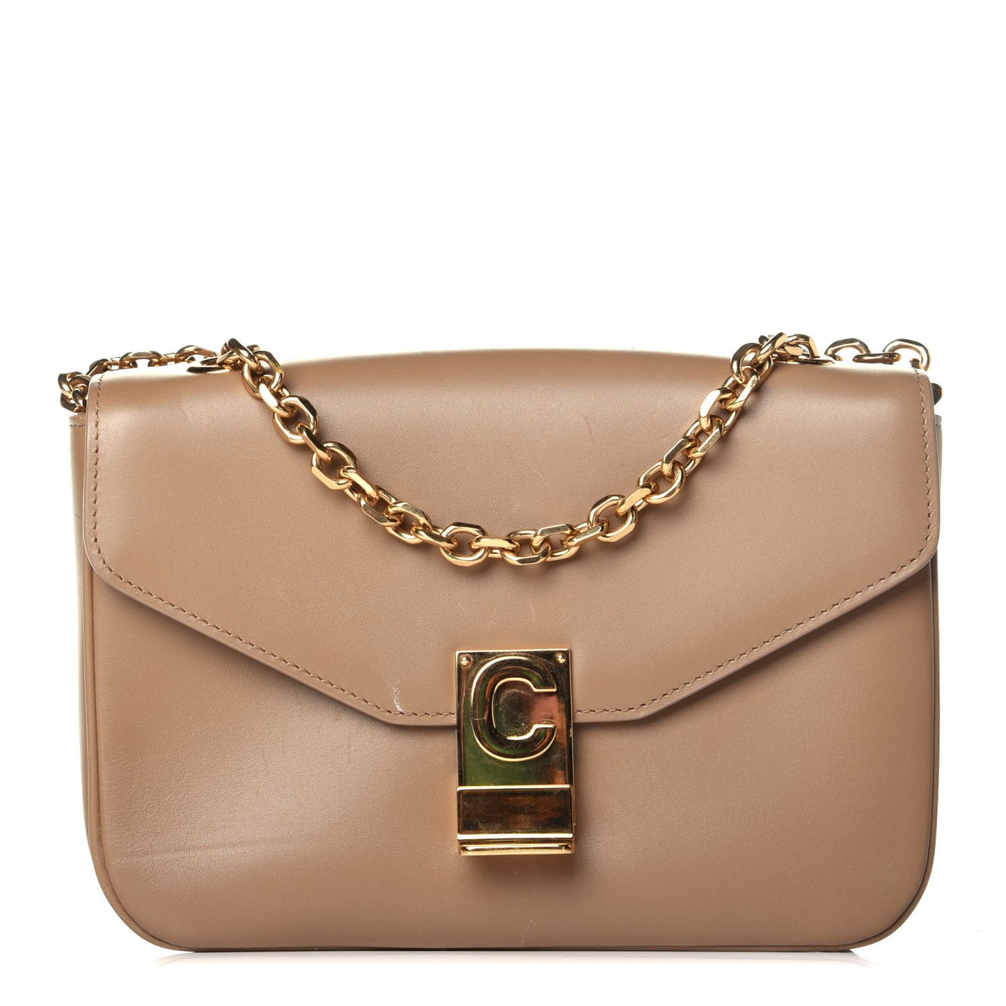 Shiny Calfskin Medium C Bag Light Camel