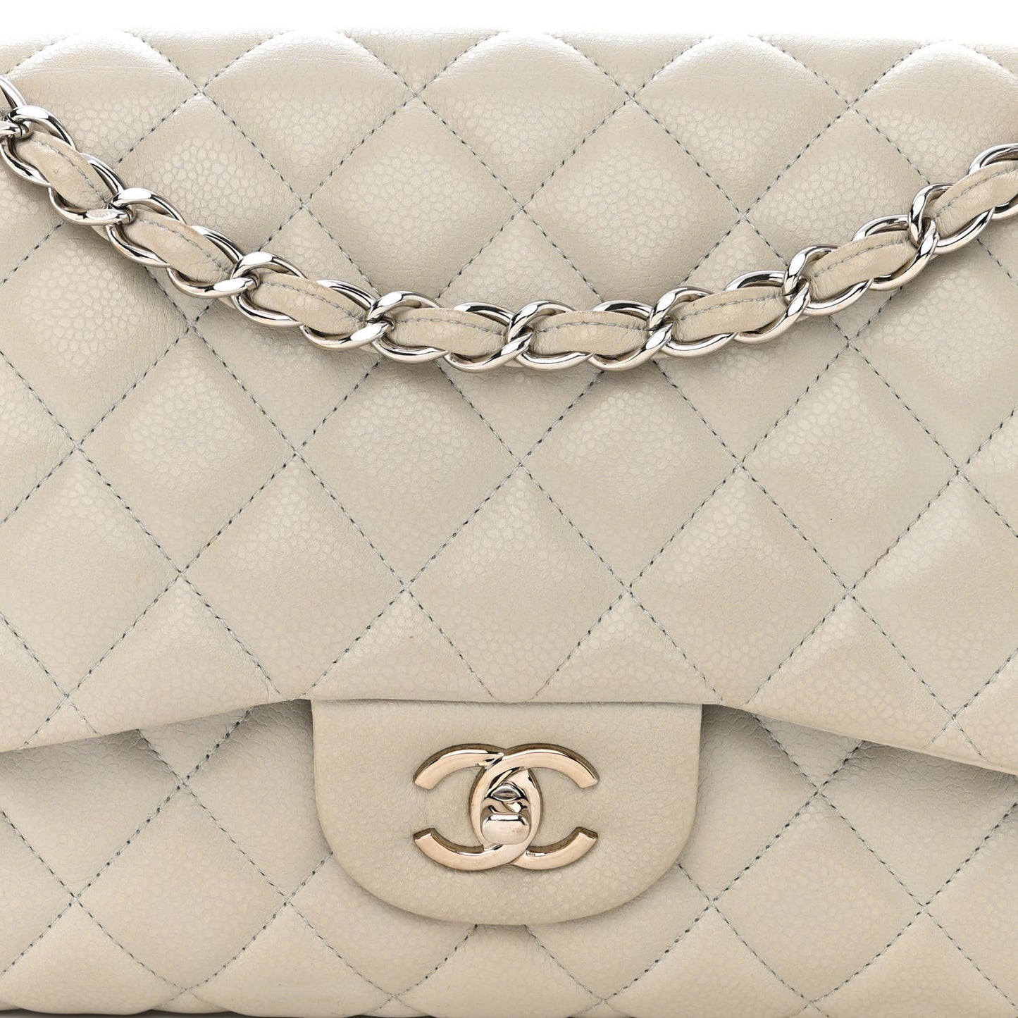 Caviar Quilted Jumbo Double Flap Grey