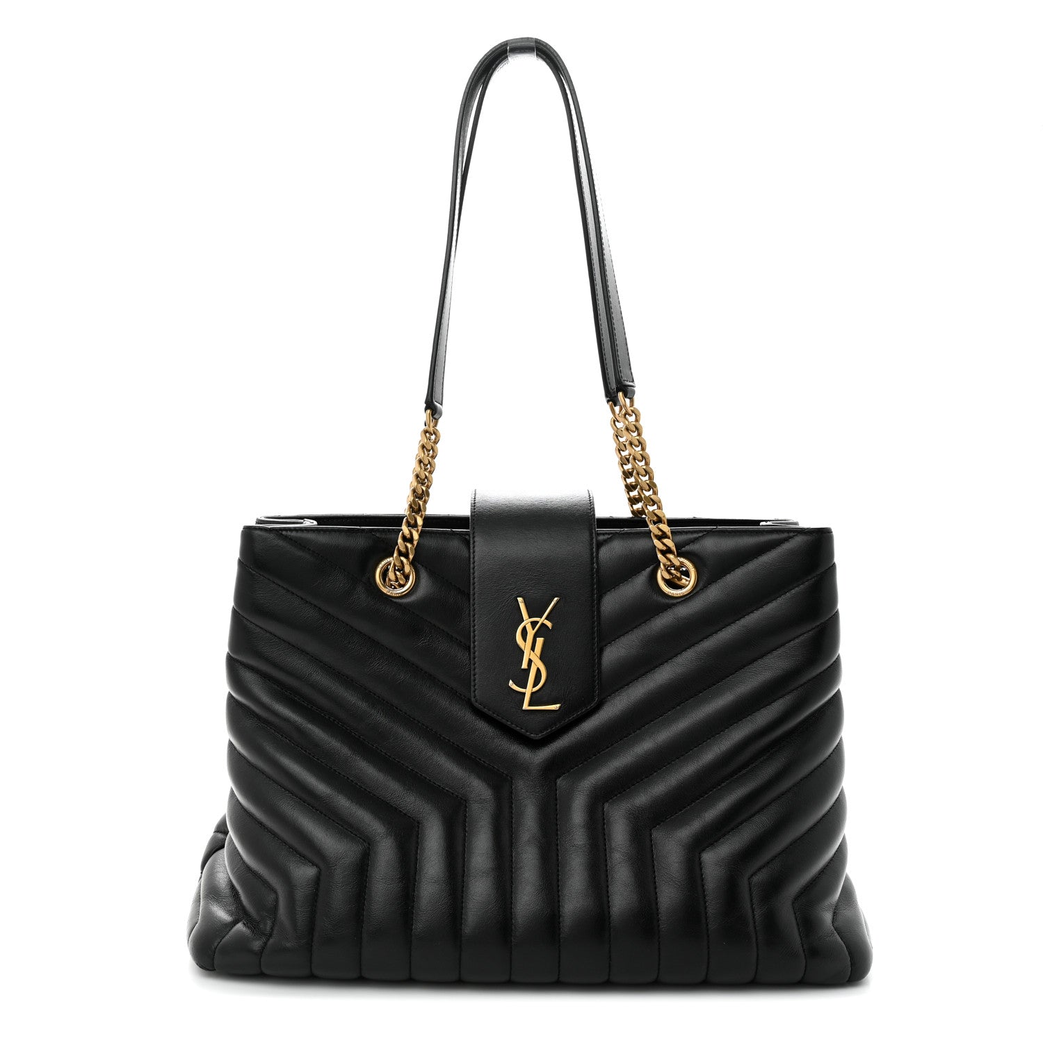 Saint Laurent Calfskin Y Quilted Monogram Large Loulou Shopper Black 1 of 14