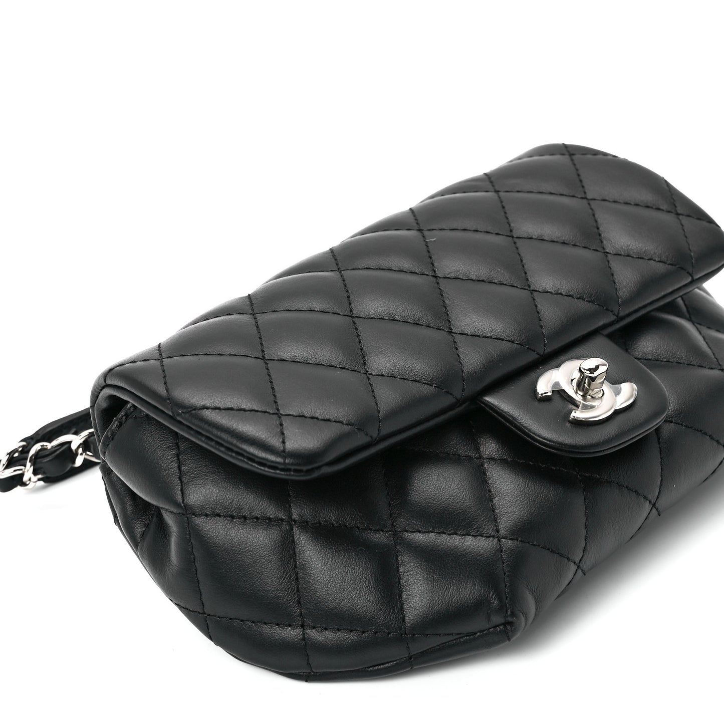 Calfskin Quilted CC Uniform Flap Belt Bag Black