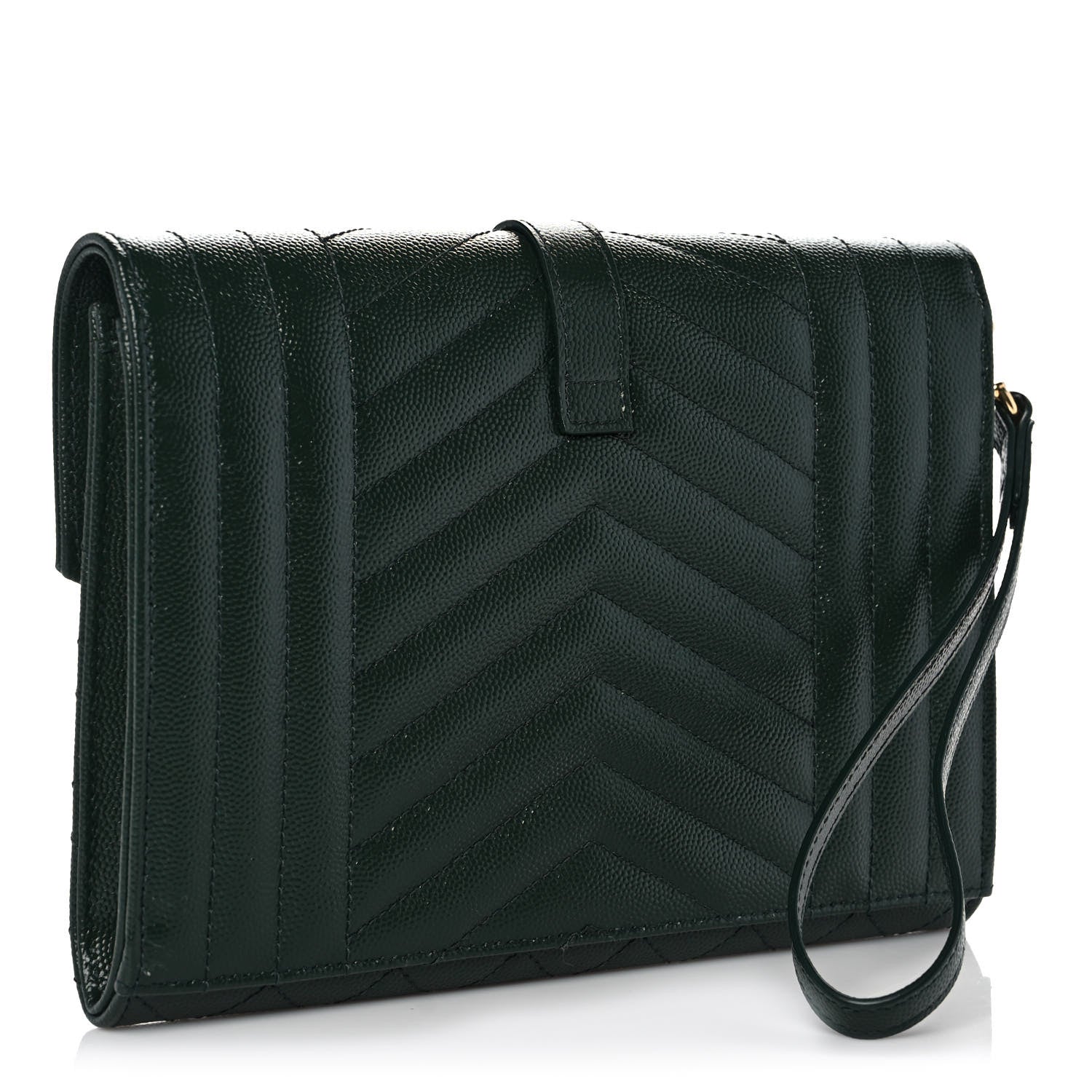 Saint Laurent Grain De Poudre Textured Mixed Matelasse Triquilt Monogram Clutch Vert Fonce 2 of 10