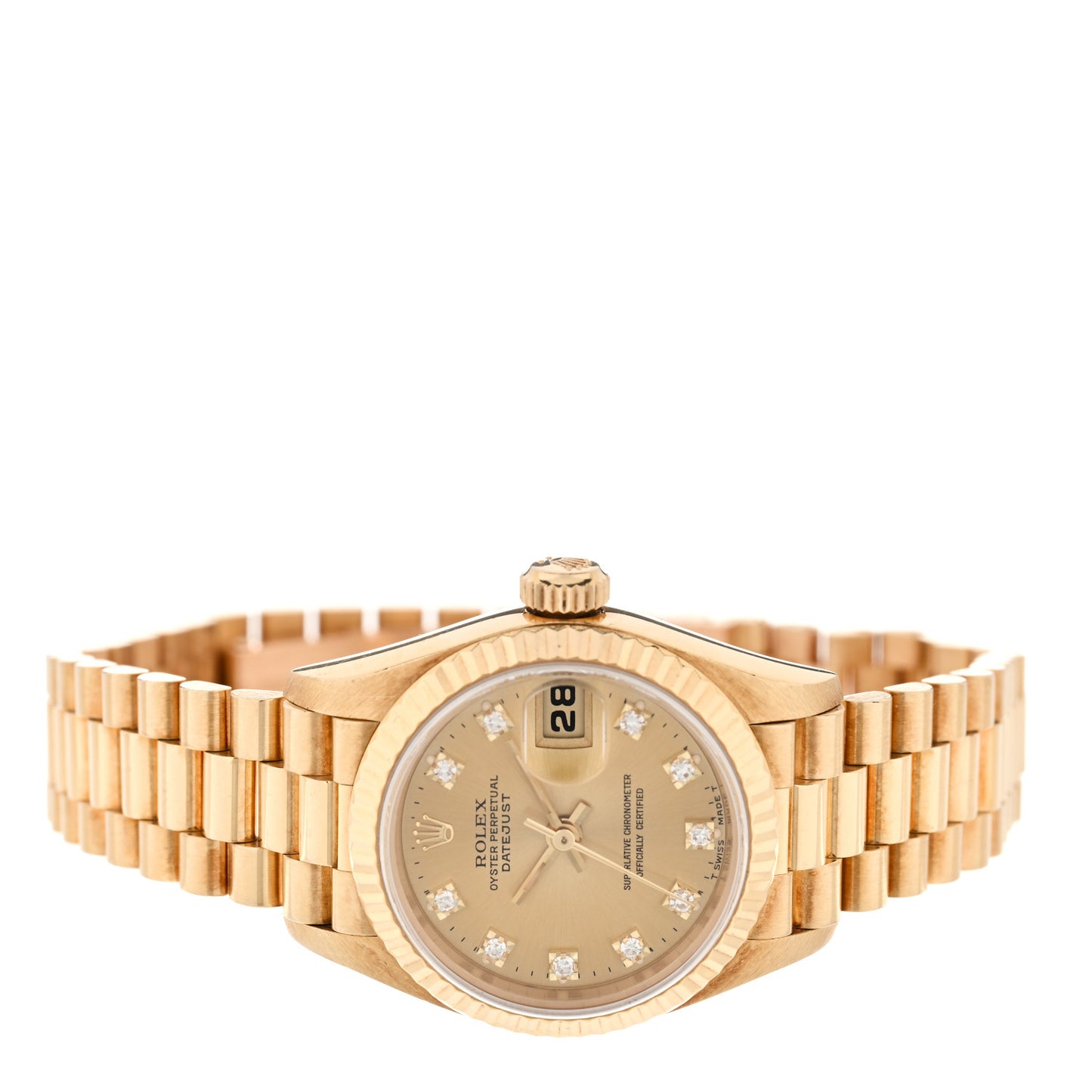 18K Yellow Gold Diamond 26mm Datejust President Watch Champagne 69178