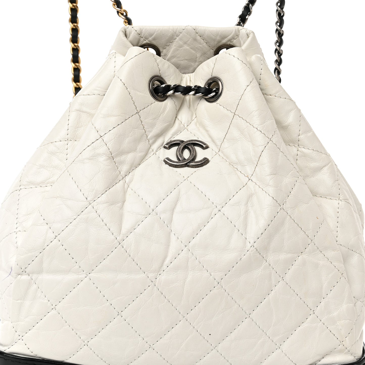 Aged Calfskin Quilted Gabrielle Backpack Black White
