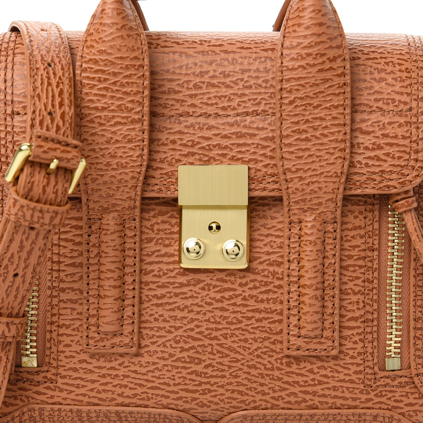 Shark Embossed Textured Calfskin Mini Pashli Satchel Caramel Cognac