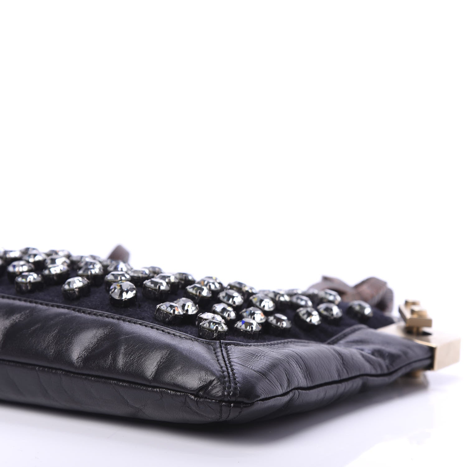 Lanvin Glazed Calfskin Felt Crystal Embellished Ketu Sac Chain Shoulder Bag Black 8 of 9