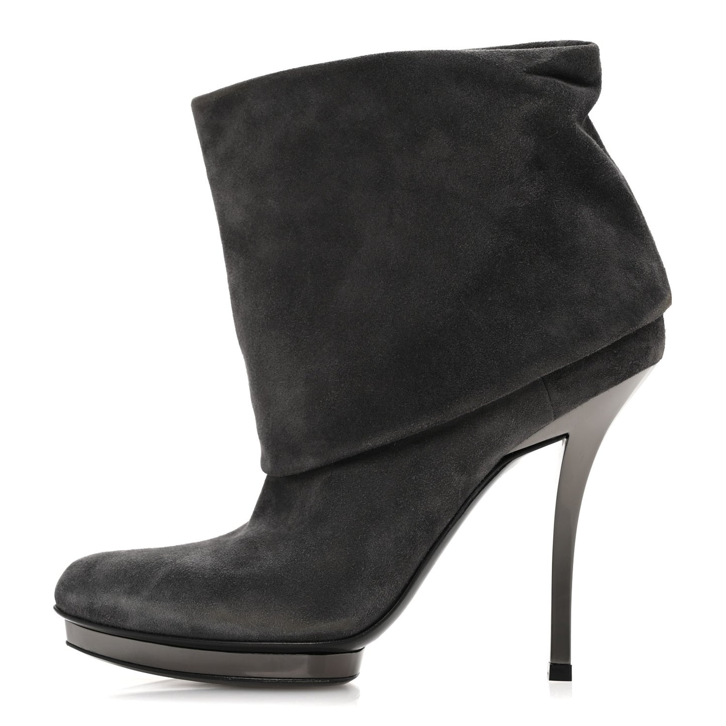 Suede Platform Foldover Ankle Boots 35 Grey