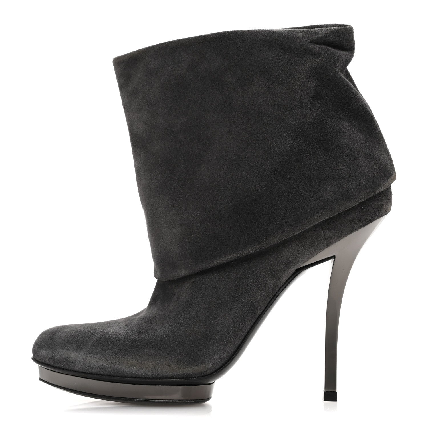Gucci Suede Platform Foldover Ankle Boots 35 Grey 1 of 9
