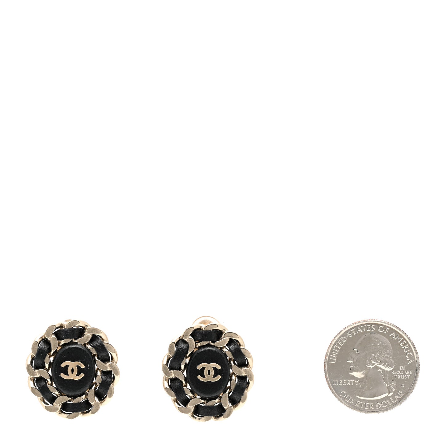 Lambskin Chain Around CC Clip On Earrings Light Gold Black