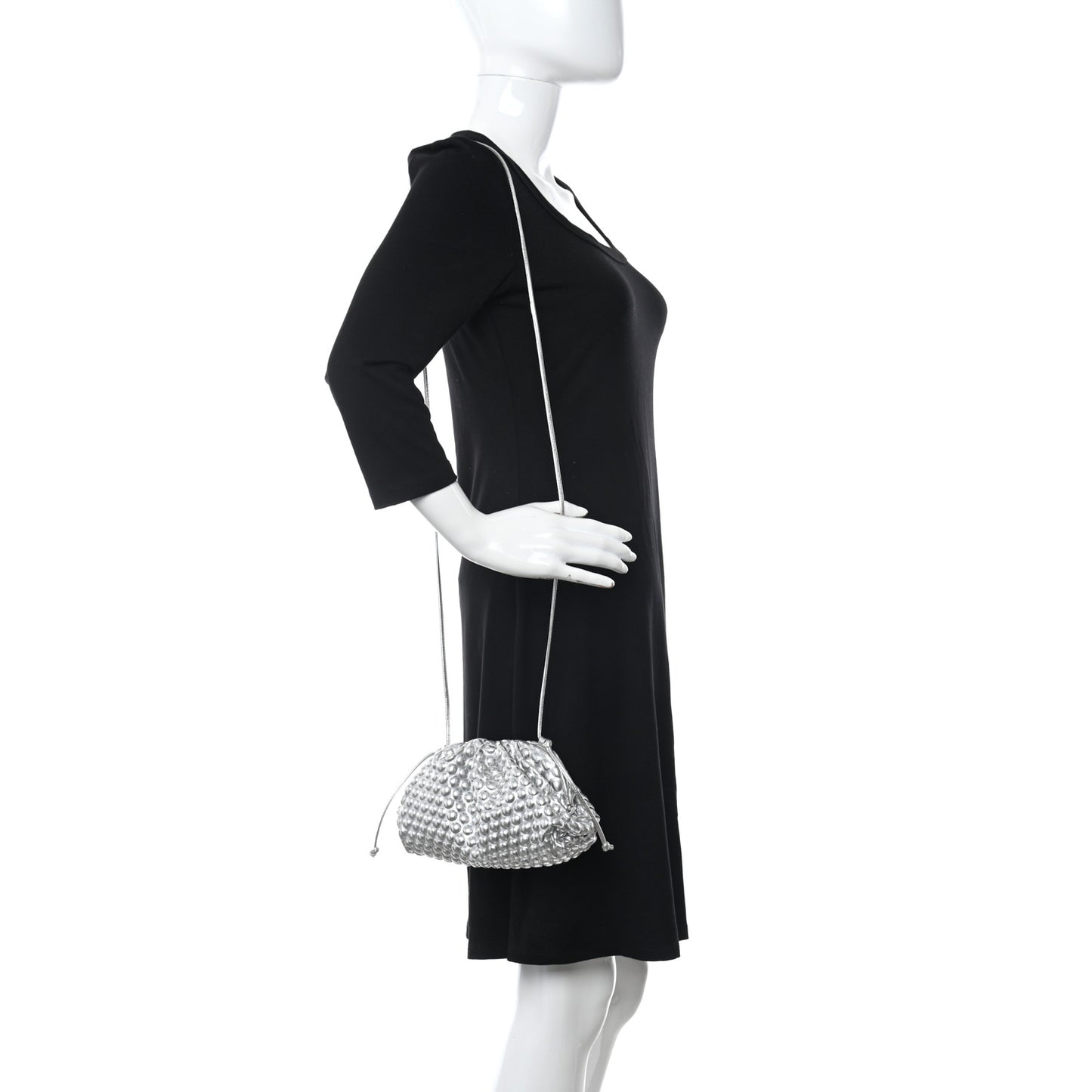 Metallic Fabric Studded The Mini Pouch Silver