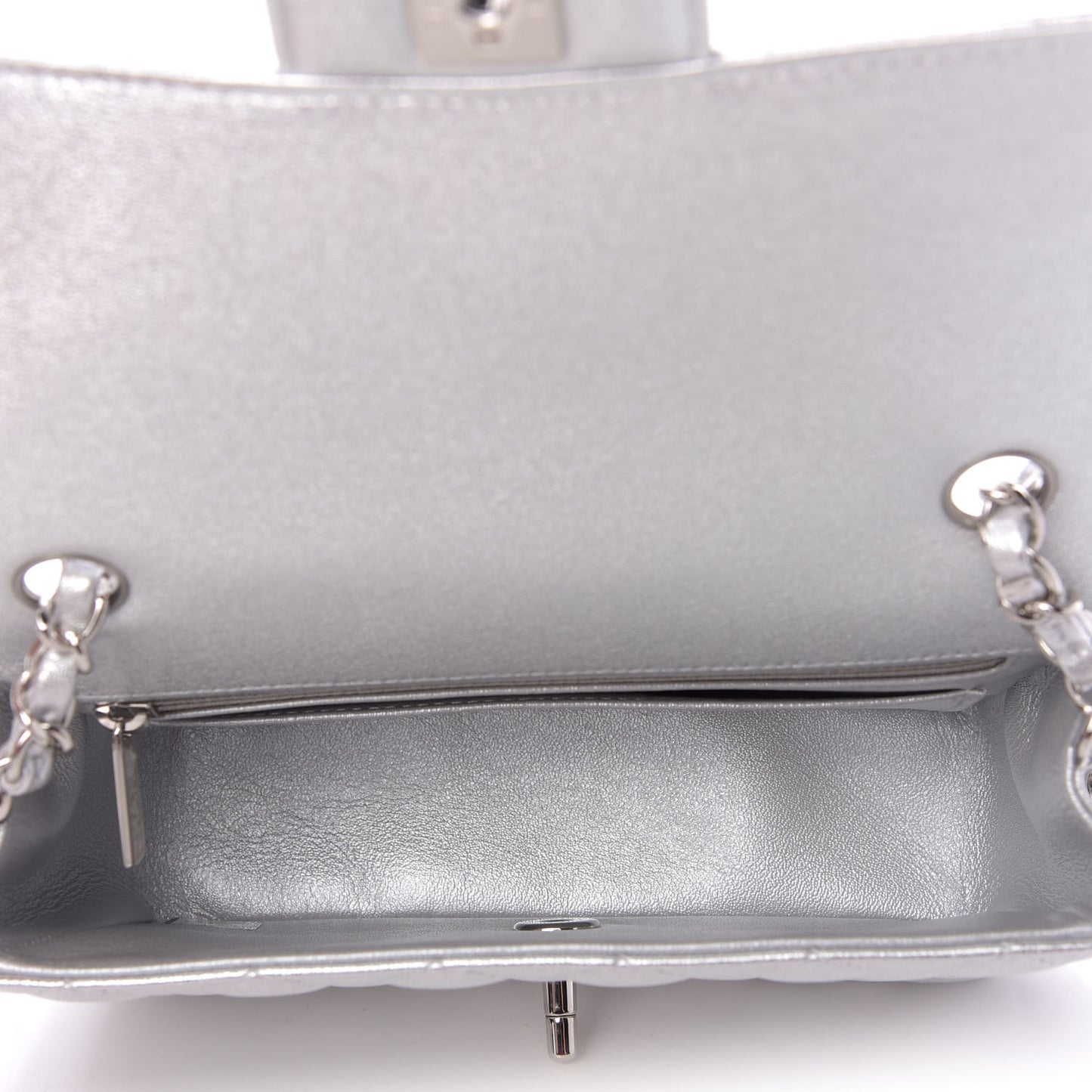 Metallic Lambskin Quilted Mini Rectangular Flap Silver