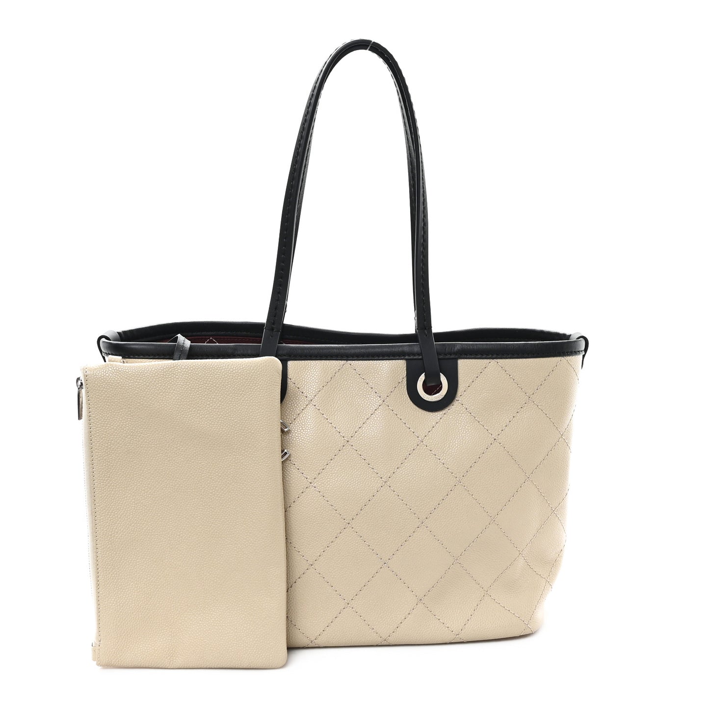 Grained Calfskin Medium Fever Shopping Tote Beige