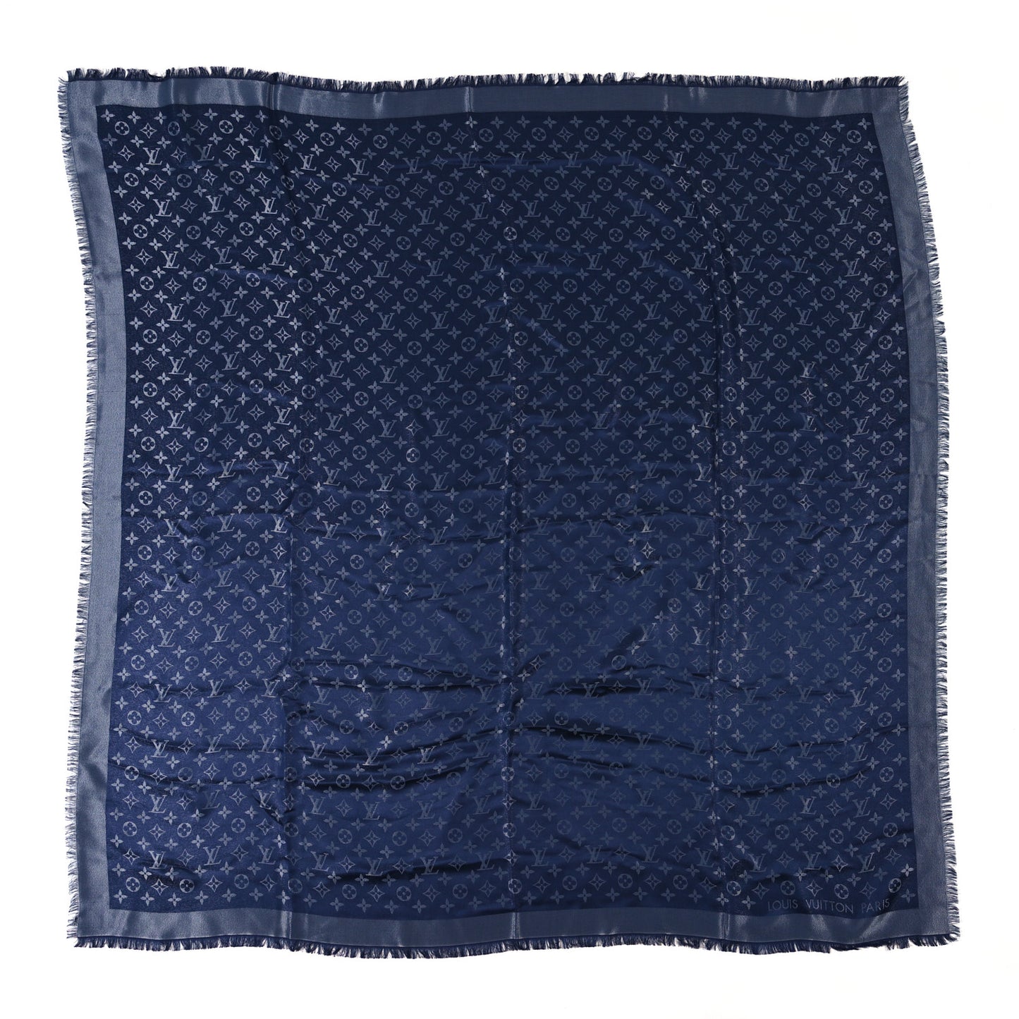 Silk Wool Monogram Denim Shawl Blue