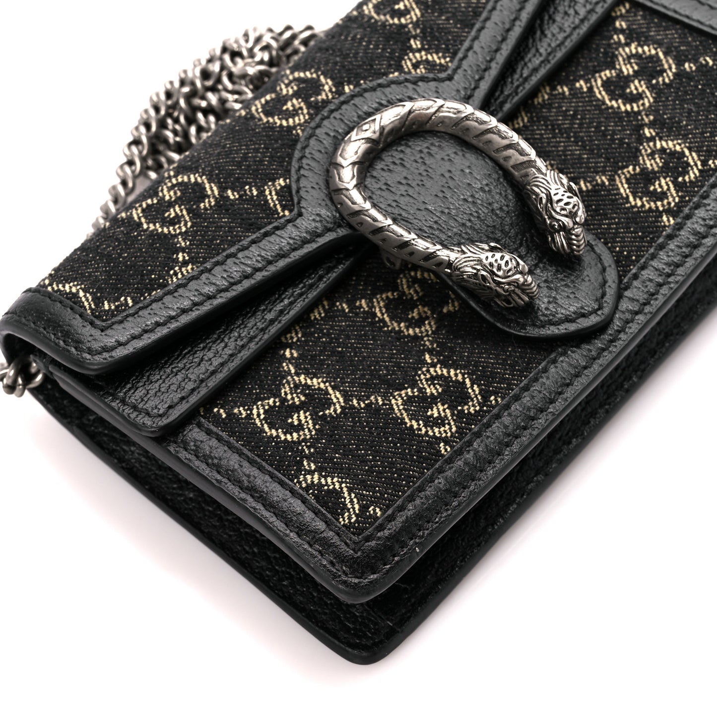 Jacquard Black Denim GG Monogram Super Mini Dionysus Shoulder Bag Black Ivory
