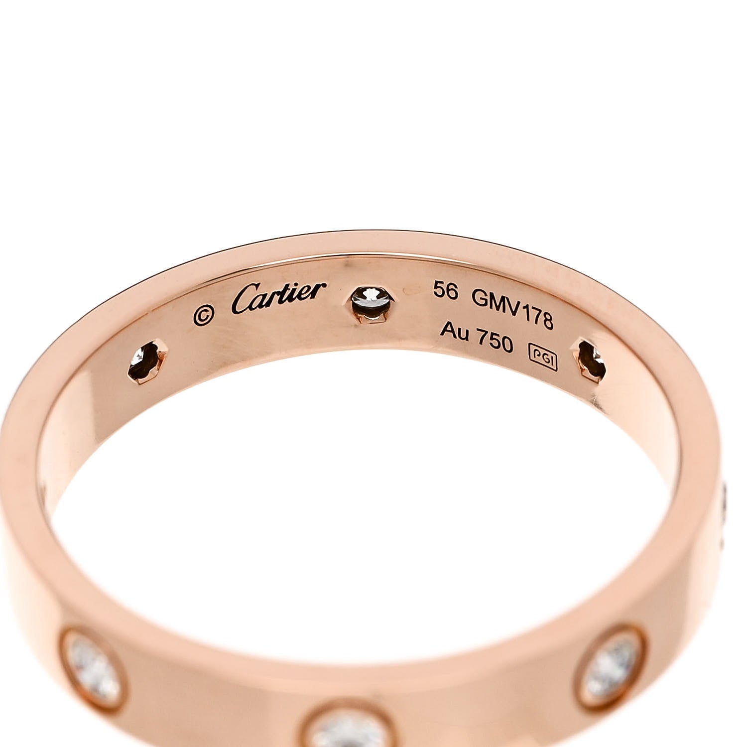 Cartier 18K Pink Gold 8 Diamond 4mm LOVE Wedding Band Ring 56 7.5 4 of 4