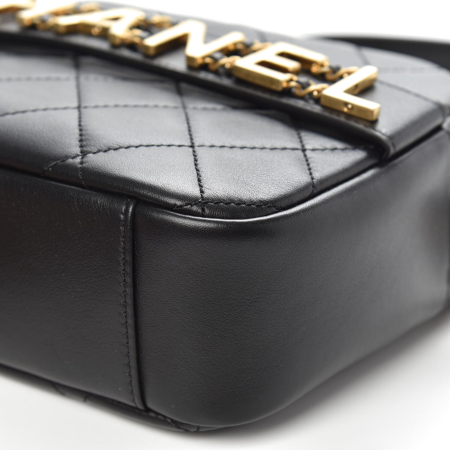 Calfskin Quilted Enchained Camera Case Bag Black