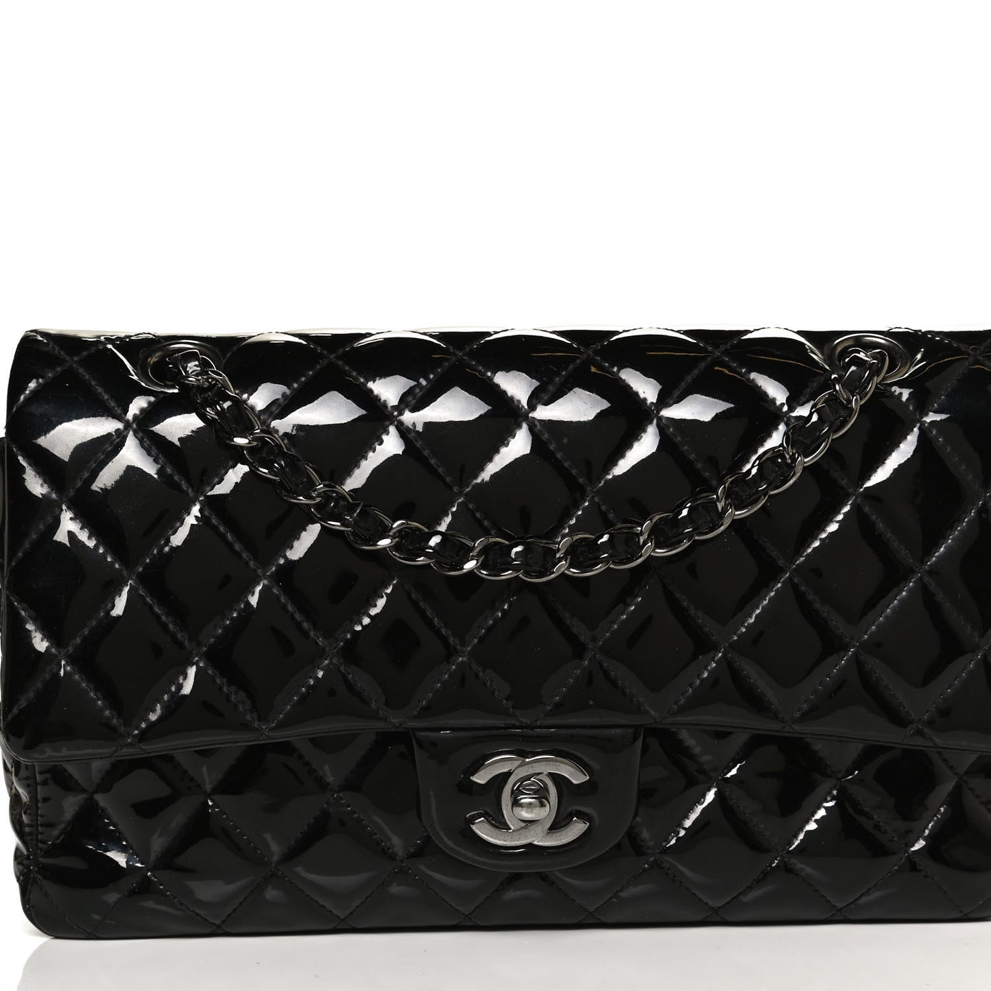 Patent Quilted Medium Double Flap Black