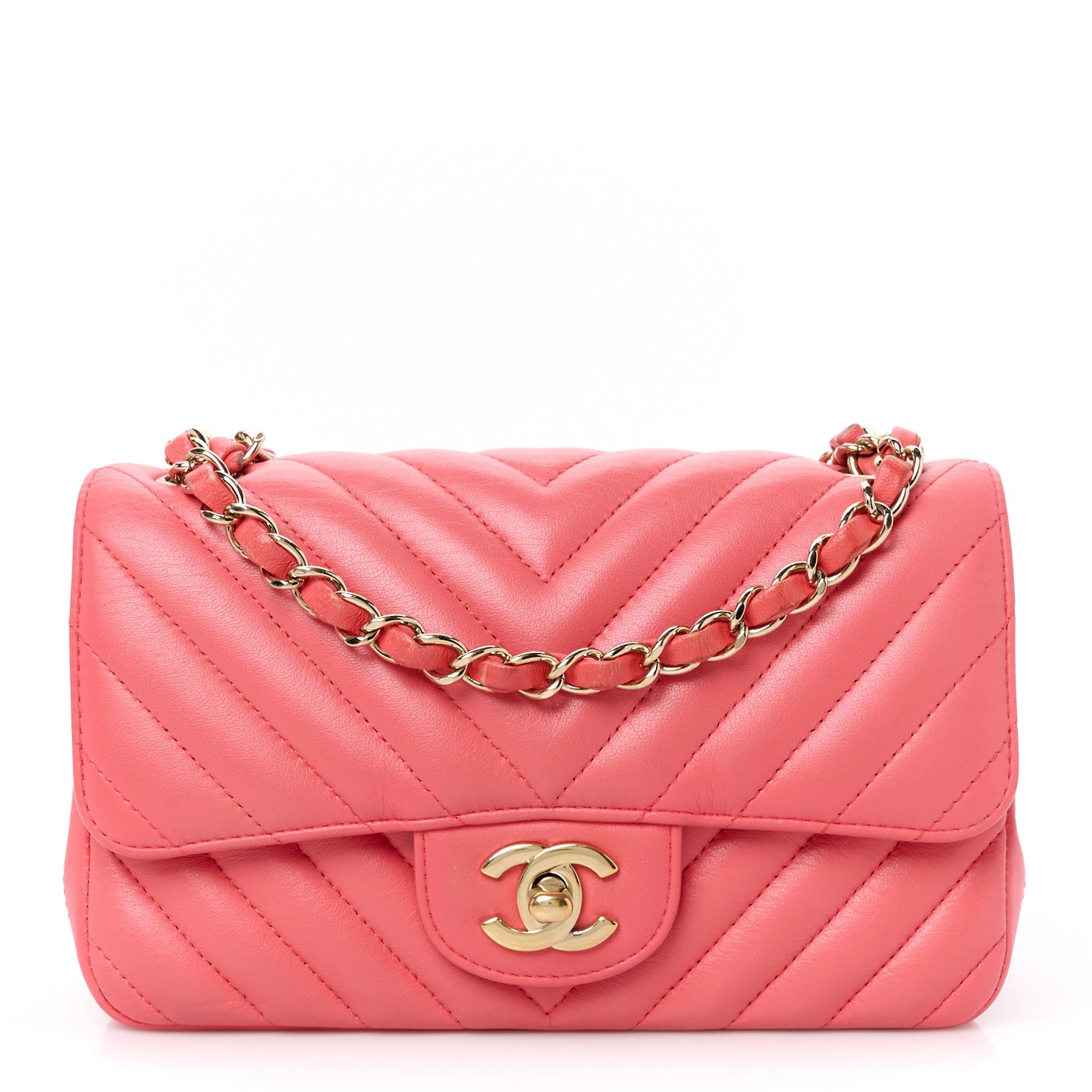 Lambskin Chevron Quilted Mini Rectangular Flap Pink