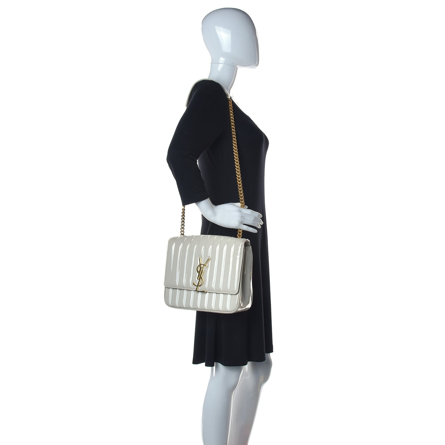 Patent Matelasse Monogram Large Vicky Chain Bag White