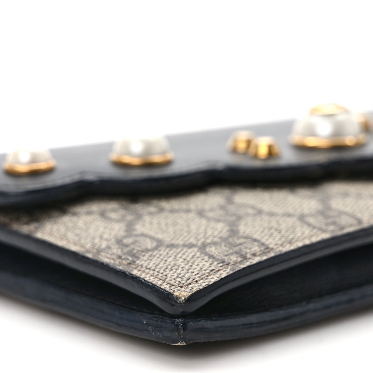GG Supreme Monogram Mini Peony Pearly Wallet on Chain Black