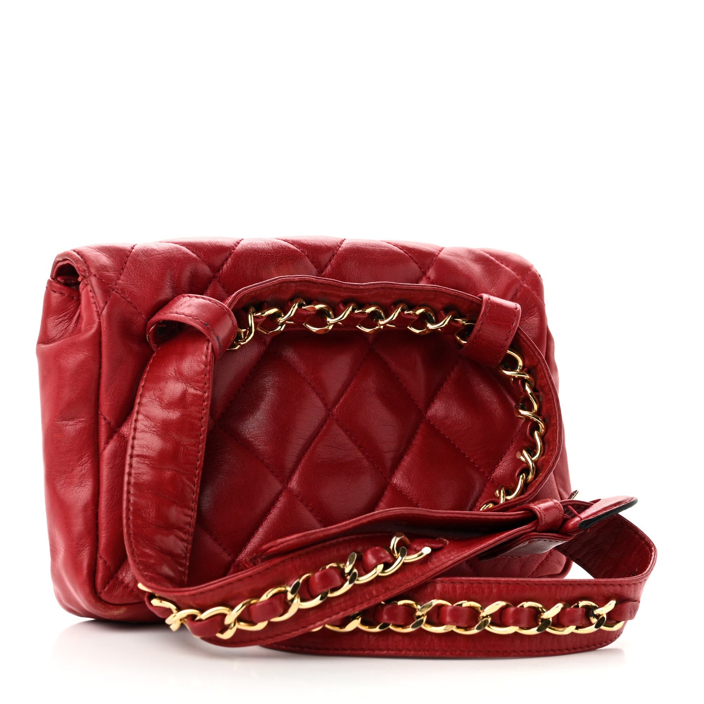 Lambskin Quilted Flap Waist Belt Bag 75 30 75 30 Red