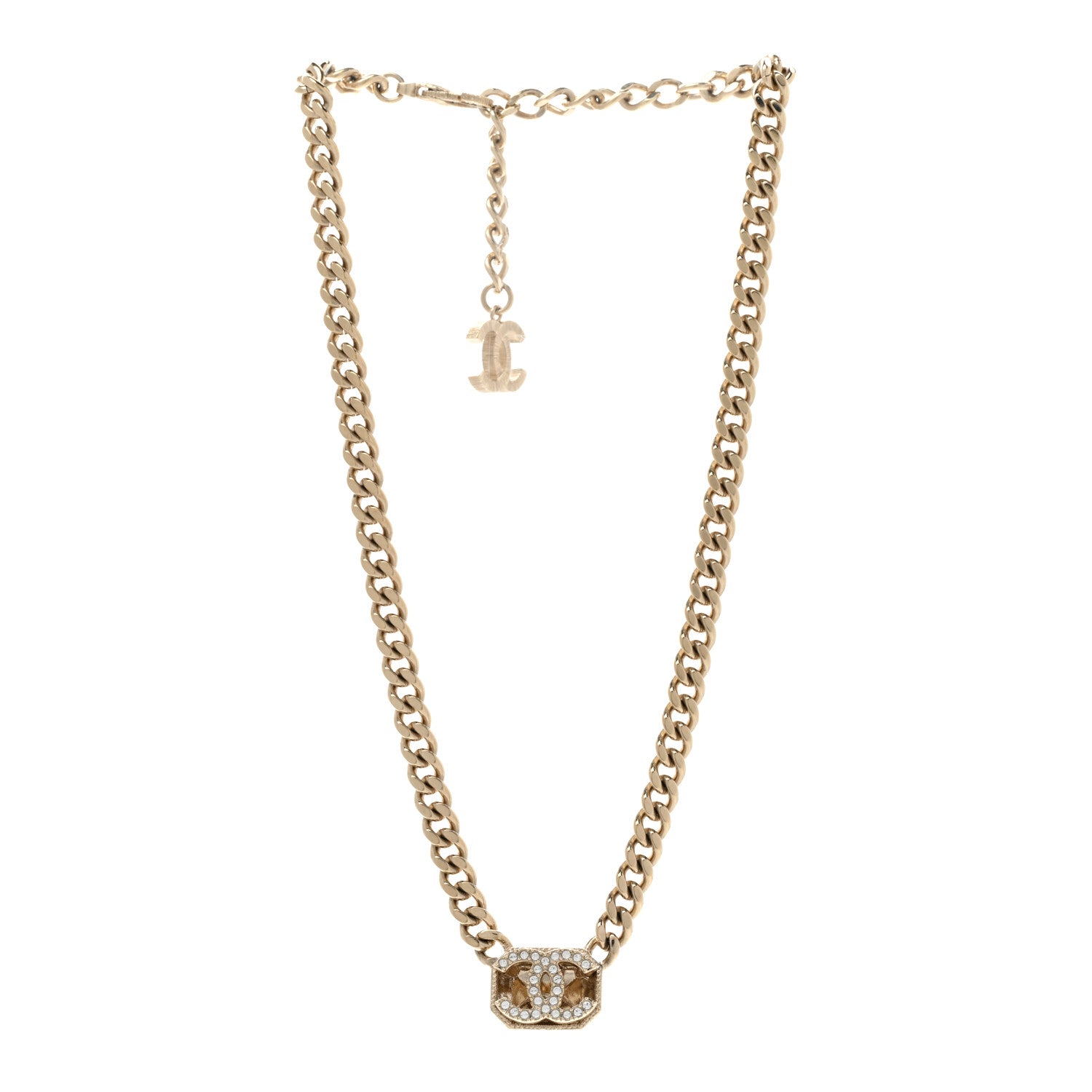 Chanel Crystal CC Chain Necklace Gold 3 of 7