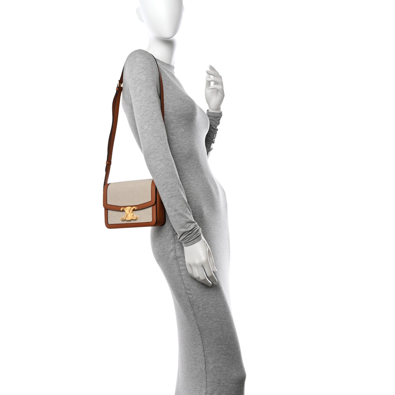 Celine Textile Natural Calfskin Classique Triomphe White Tan 2 of 12