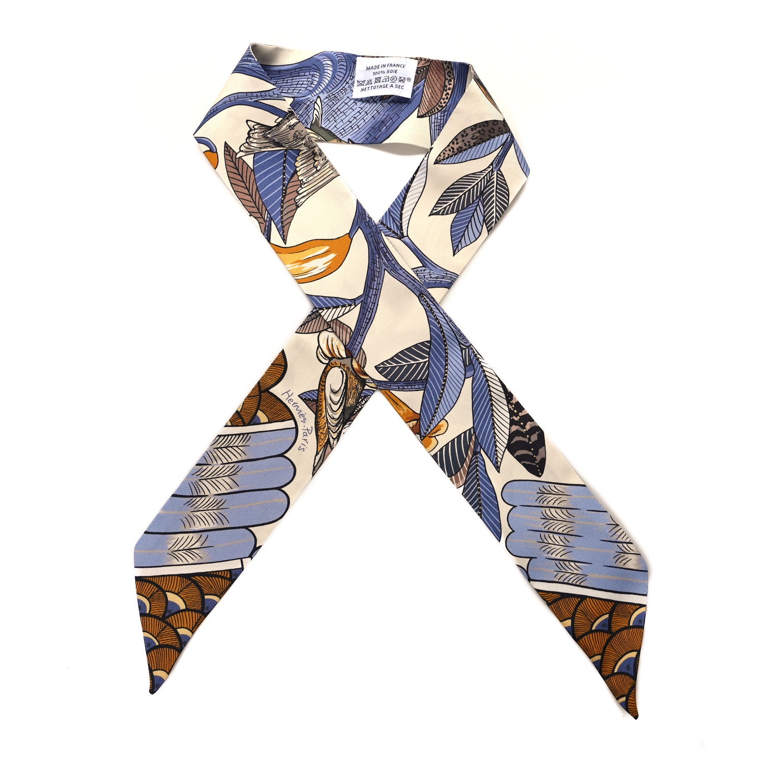 Hermes Silk Tree Of Song Twilly Creme Mauve Ocre 1 of 4