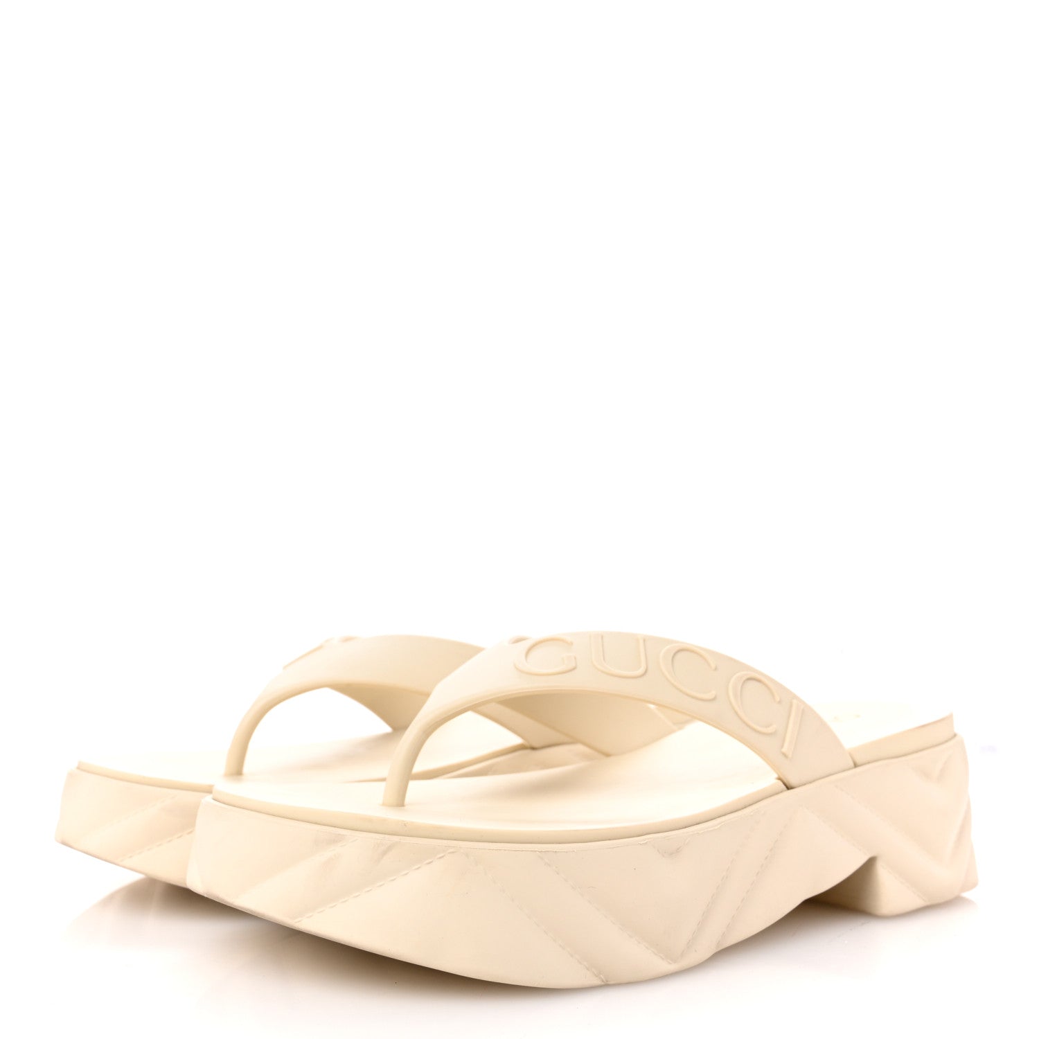 Gucci Rubber Chevron Logo Embossed Womens Thong Platform Sandals 37 White 4 of 12