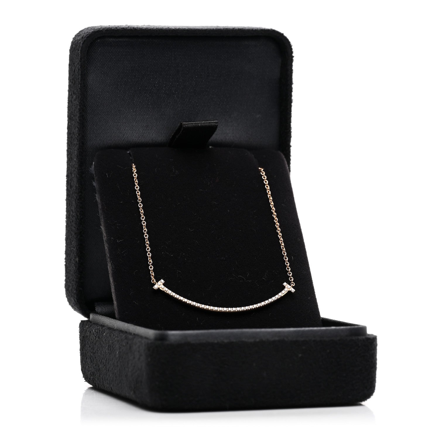 Tiffany 18K Rose Gold Diamond Small T Smile Pendant Necklace 5 of 5
