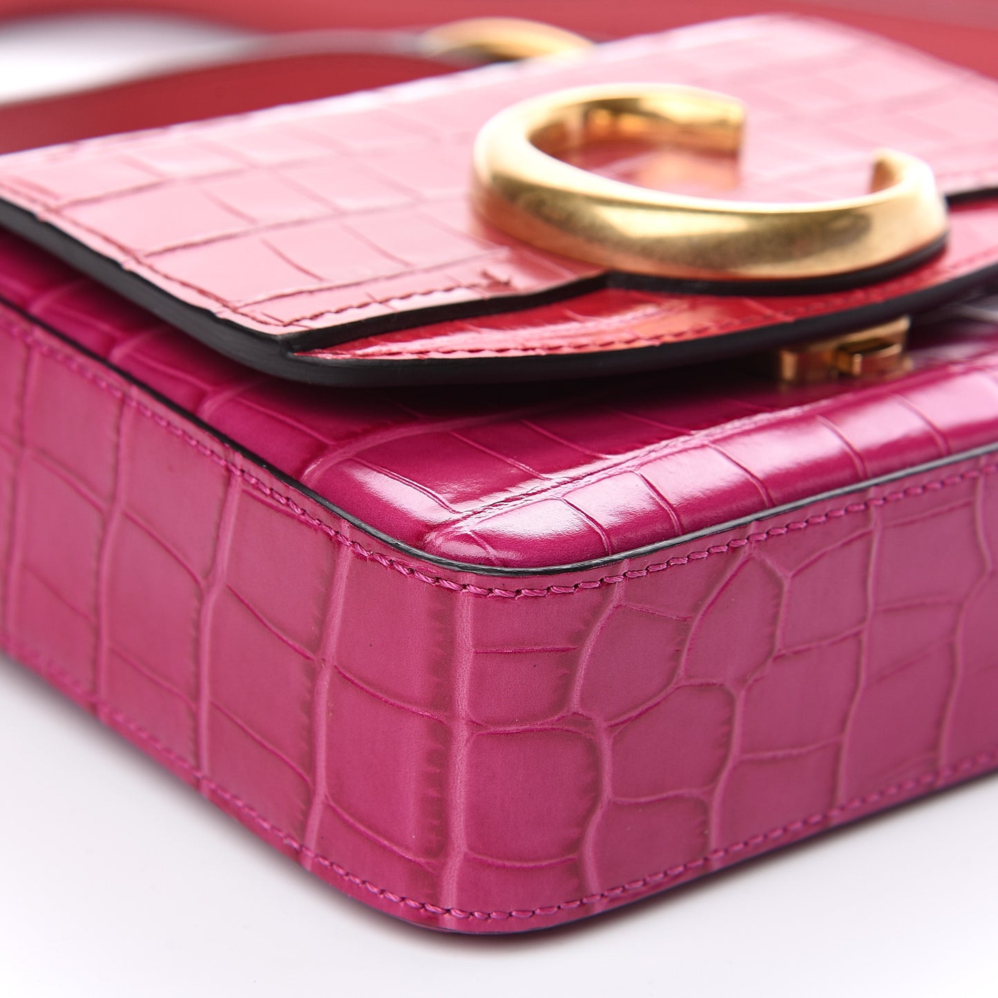 Calfskin Crocodile Embossed Mini C Double Carry Graphic Pink