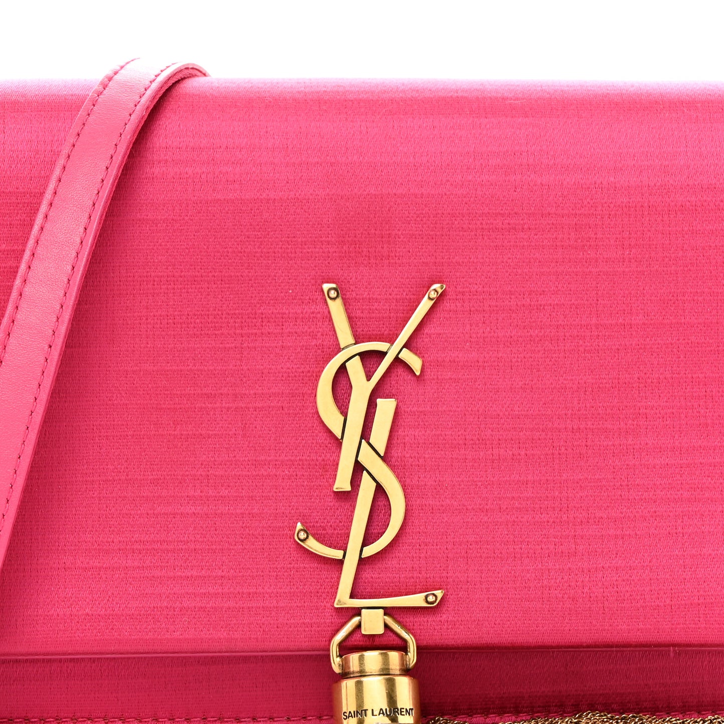 Satin Woven Monogram Kate Tassel Chain Wallet Guava Pink