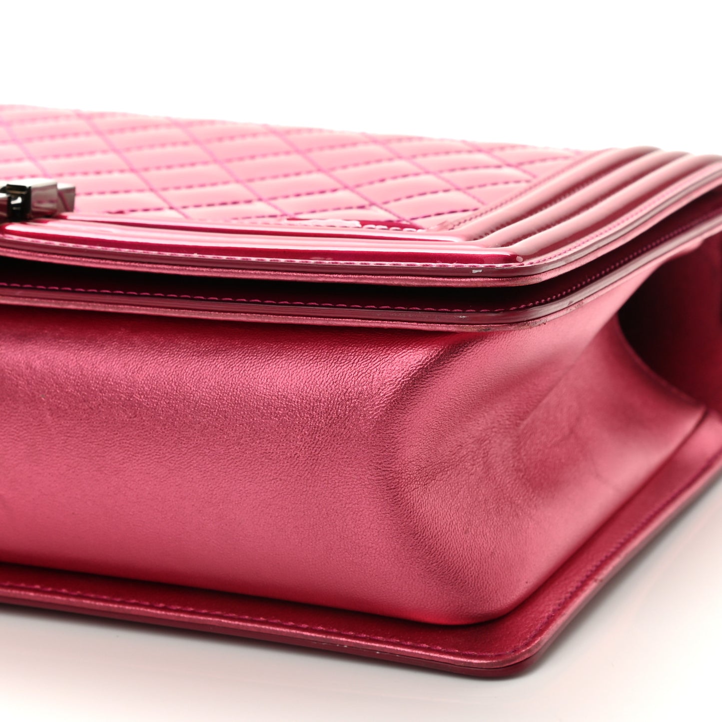 Metallic Patent Quilted New Medium Boy Flap Fuchsia