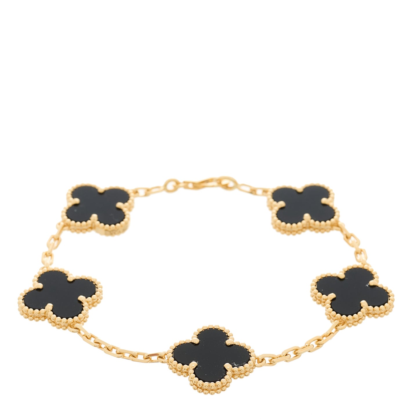 18K Yellow Gold Black Onyx 5 Motifs Vintage Alhambra Bracelet