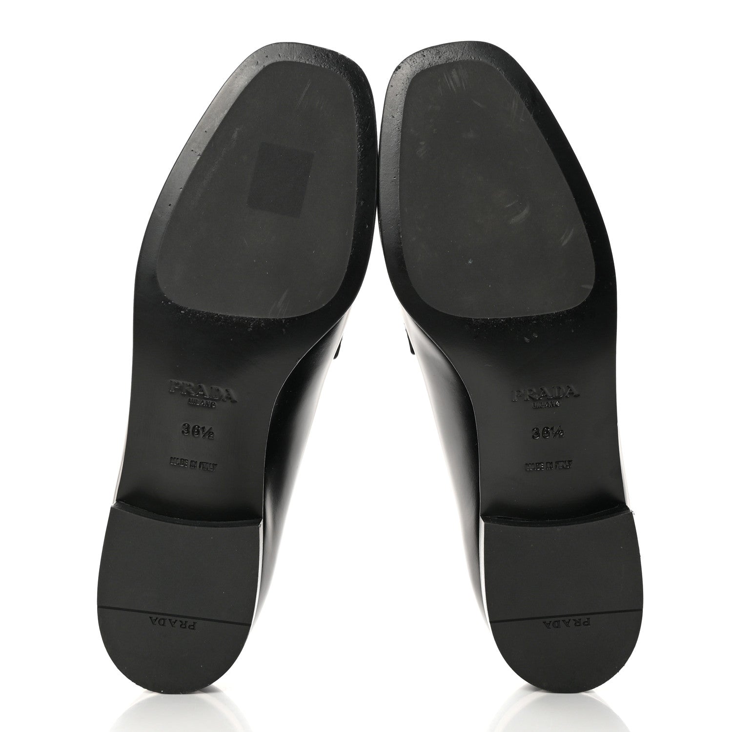 Prada Brushed Calfskin Metal Triangle Logo 20mm Loafers 36.5 Black 5 of 12