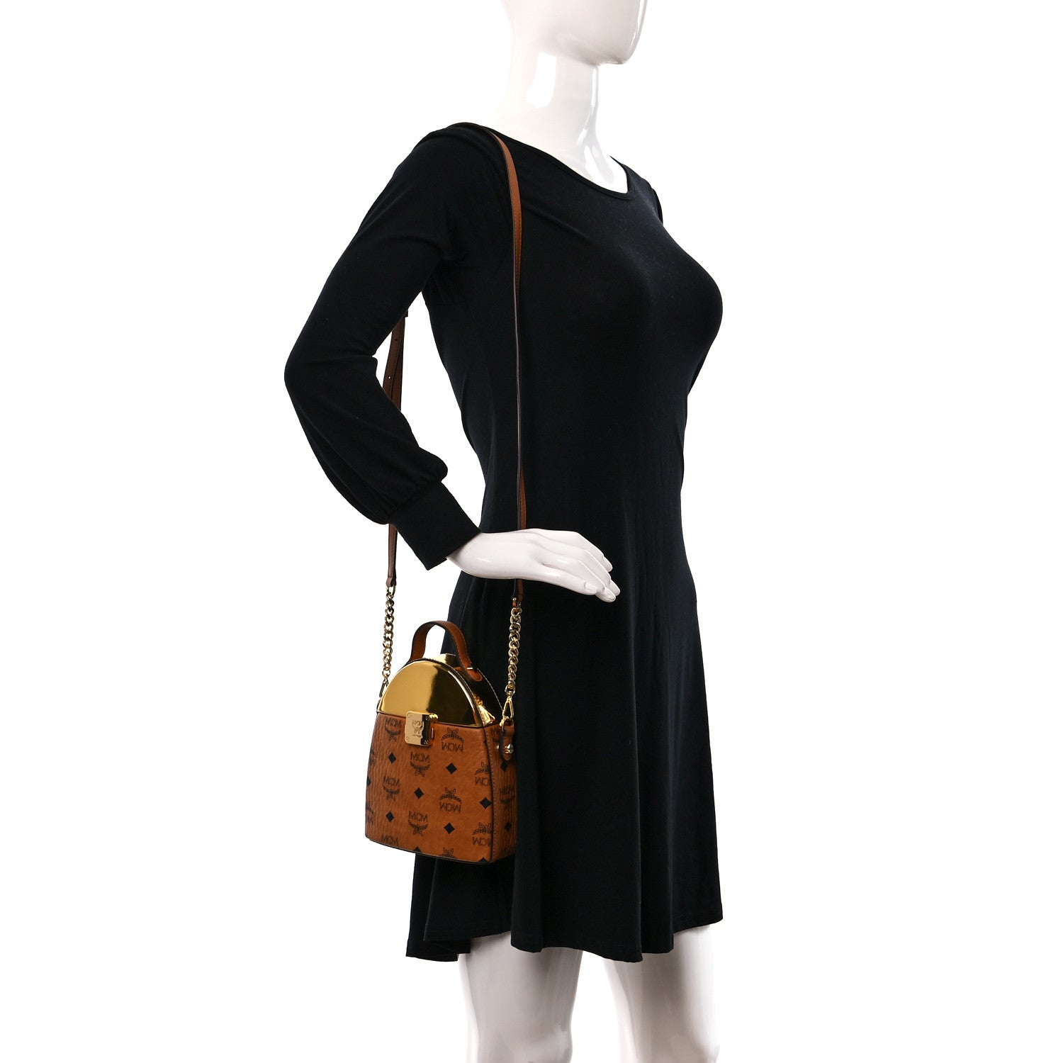 MCM Metallic Calfskin Visetos Stark Pushlock Clutch Cognac 2 of 8