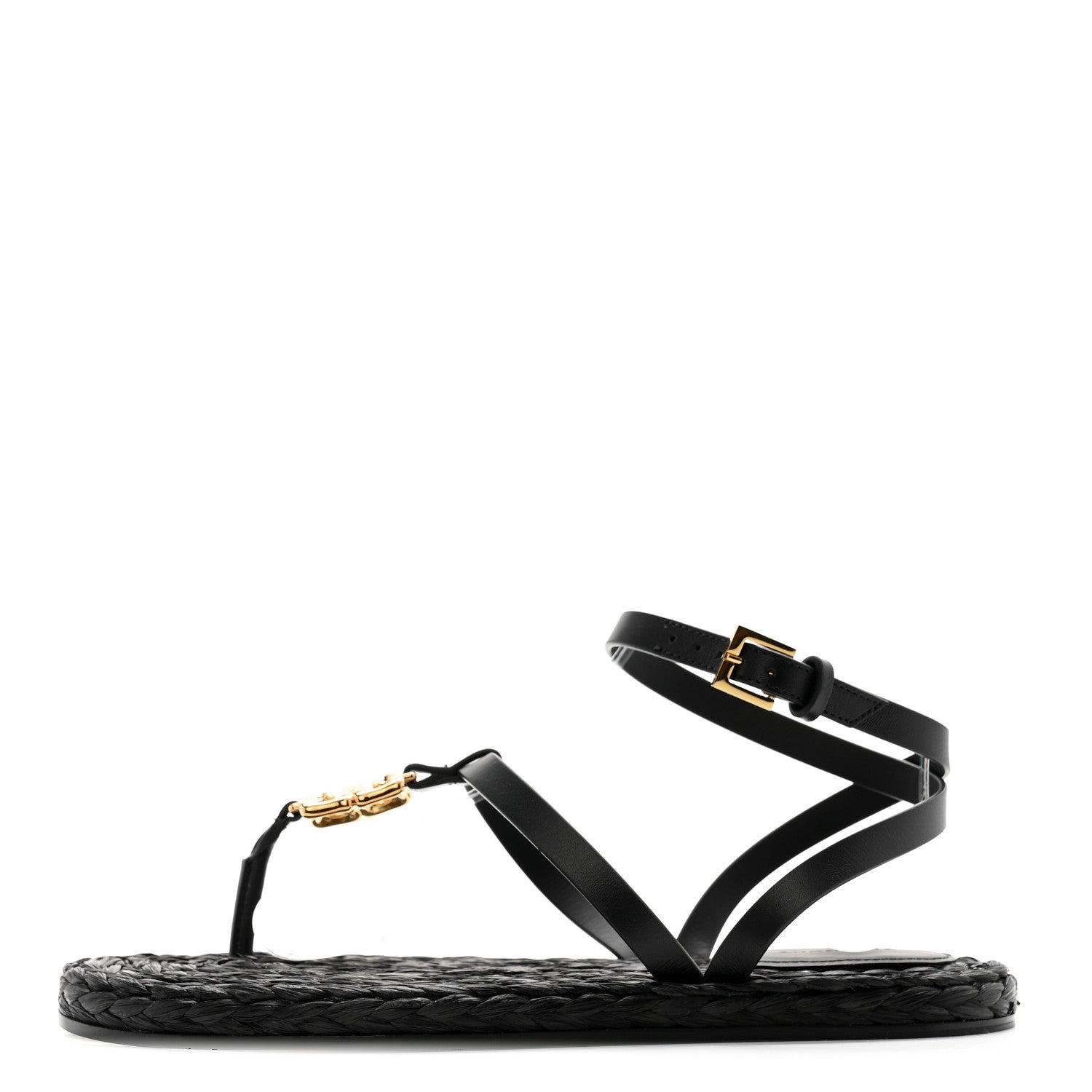 Givenchy Calfskin Raffia 4G Liquid Tong Sandals 35 Black 1 of 10