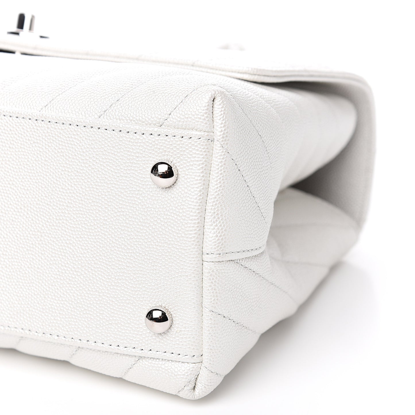 Iridescent Caviar Chevron Quilted Small Coco Handle Flap White