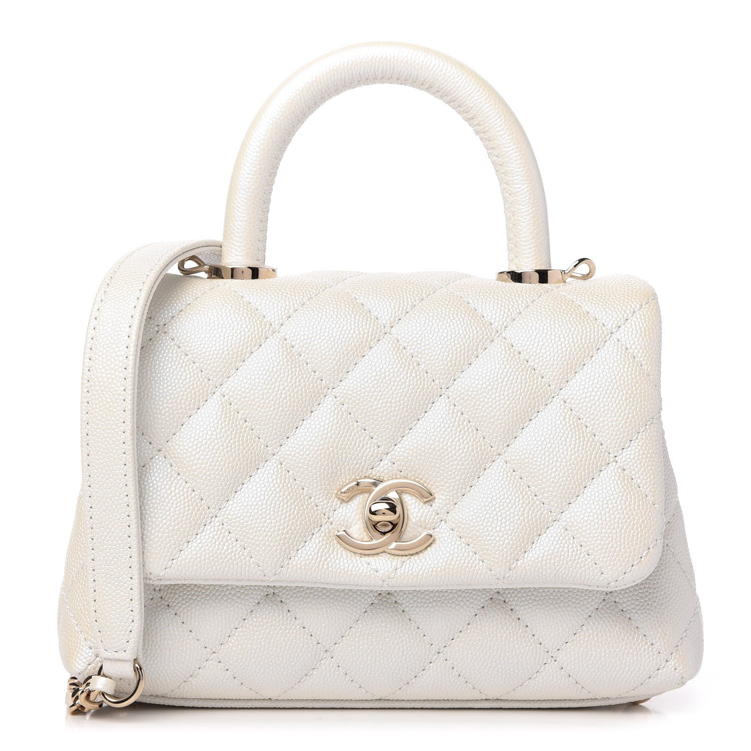 Chanel Iridescent Caviar Quilted Extra Mini Coco Handle Flap Ivory 1 of 10