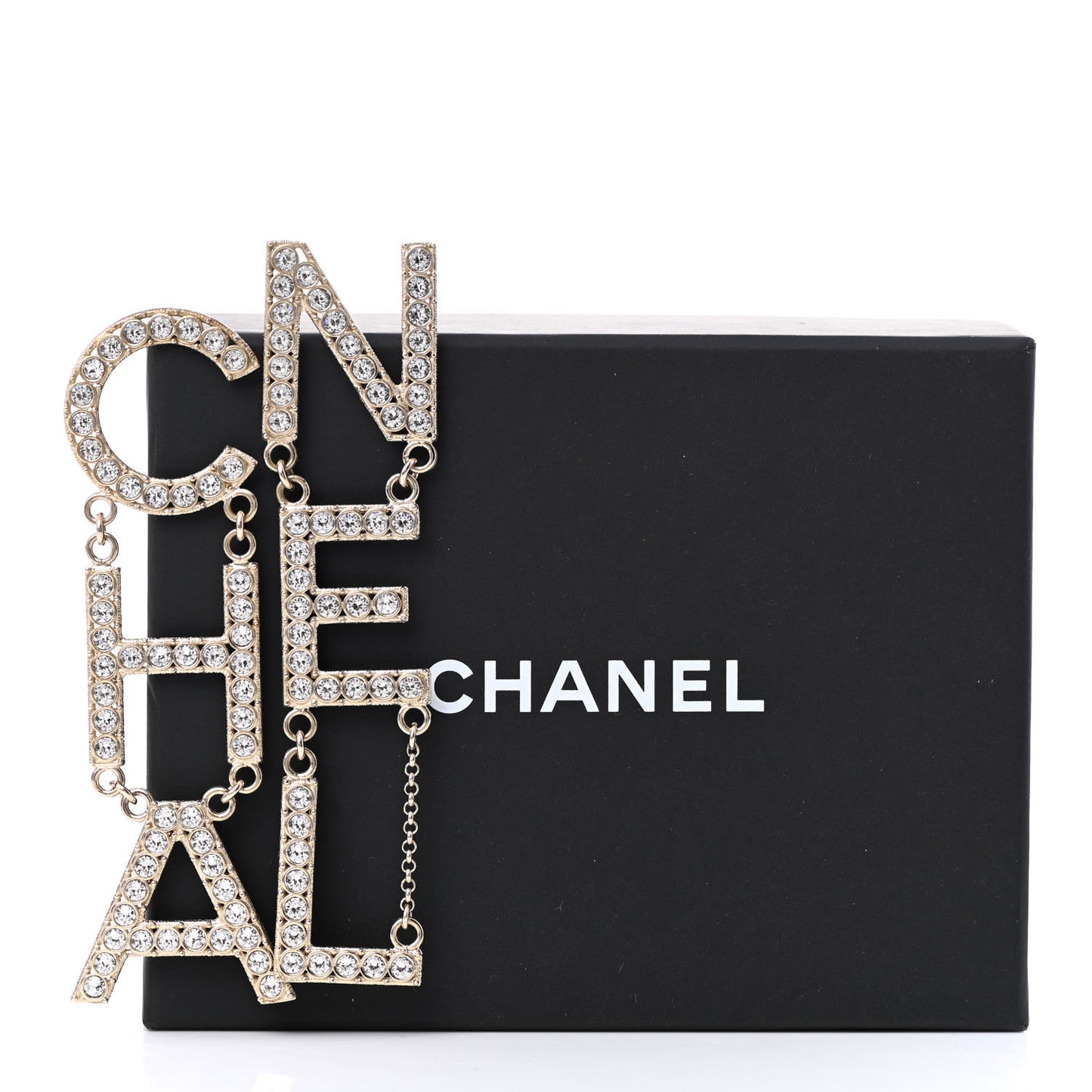 Crystal Cha-Nel Logo Drop Earrings Gold