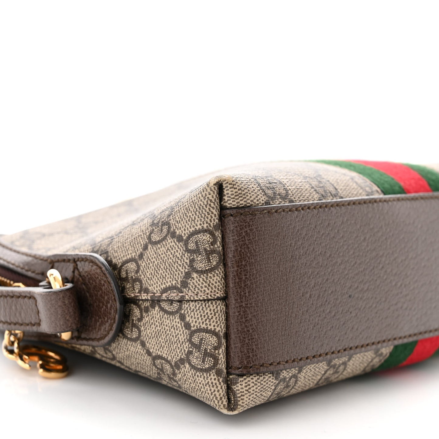 GG Supreme Monogram Textured Dollar Calfskin Web Small Ophidia Dome Shoulder Bag Beige Ebony New Acero