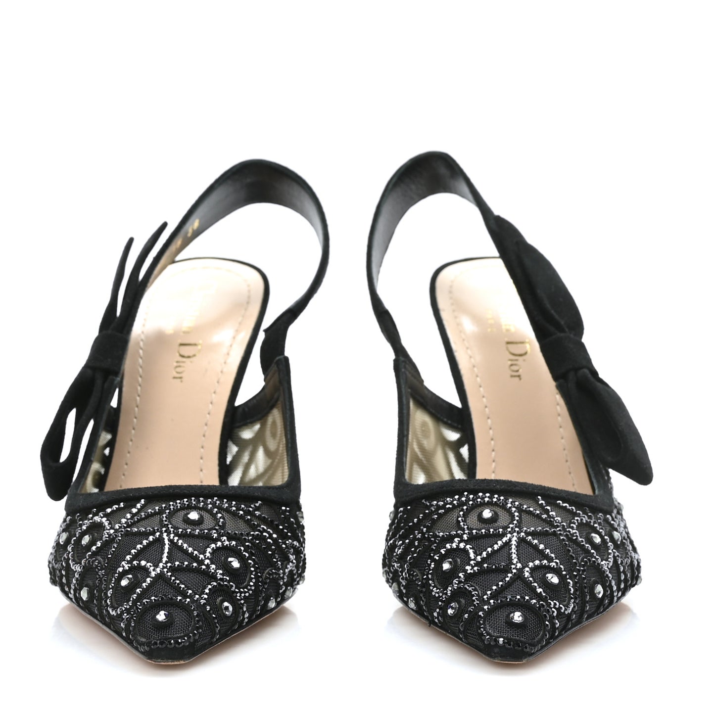 Mesh Crystal Lambskin Ribbon J'Adior Slingback 100mm Pumps Black