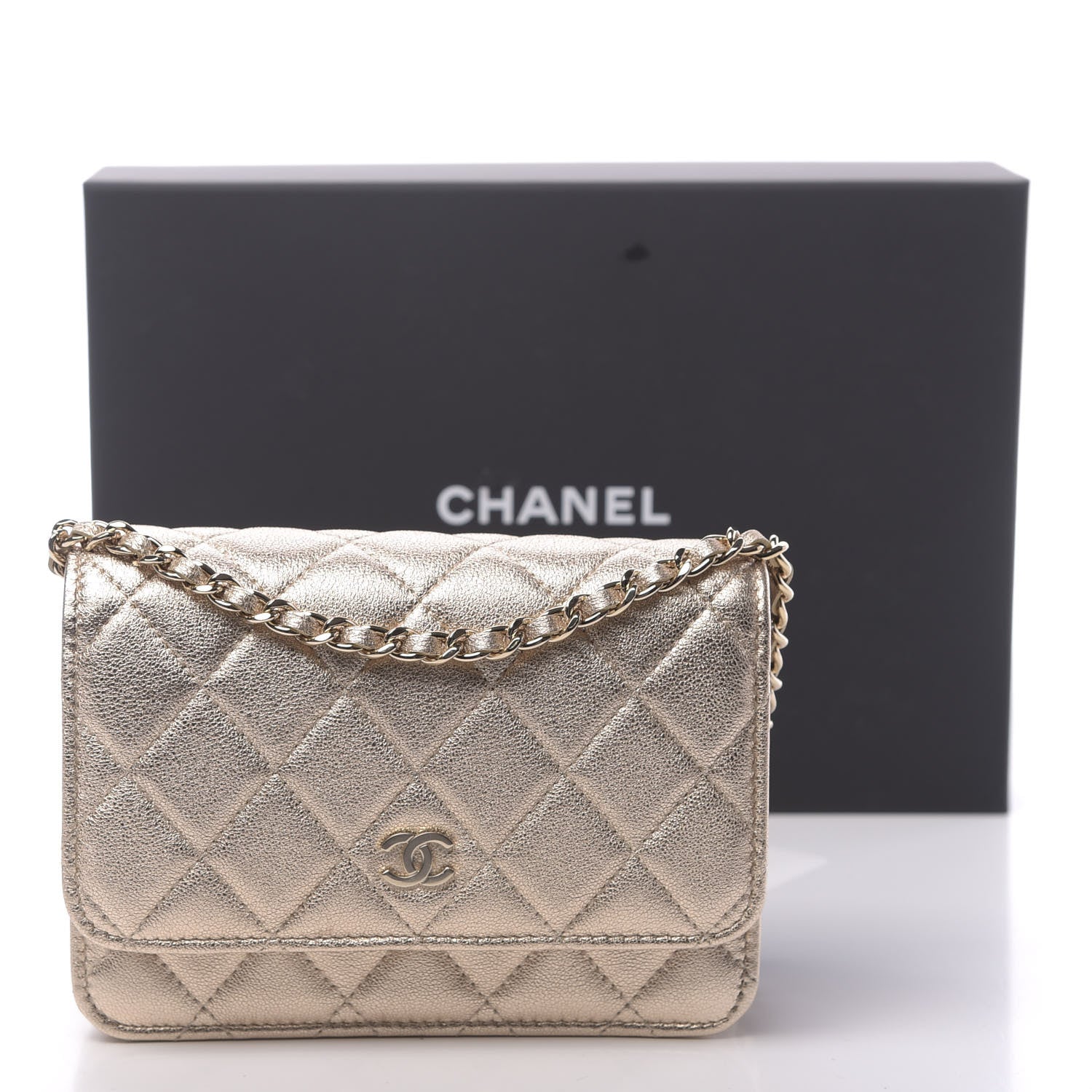 Chanel Metallic Lambskin Quilted Mini Wallet On Chain WOC Gold 12 of 12
