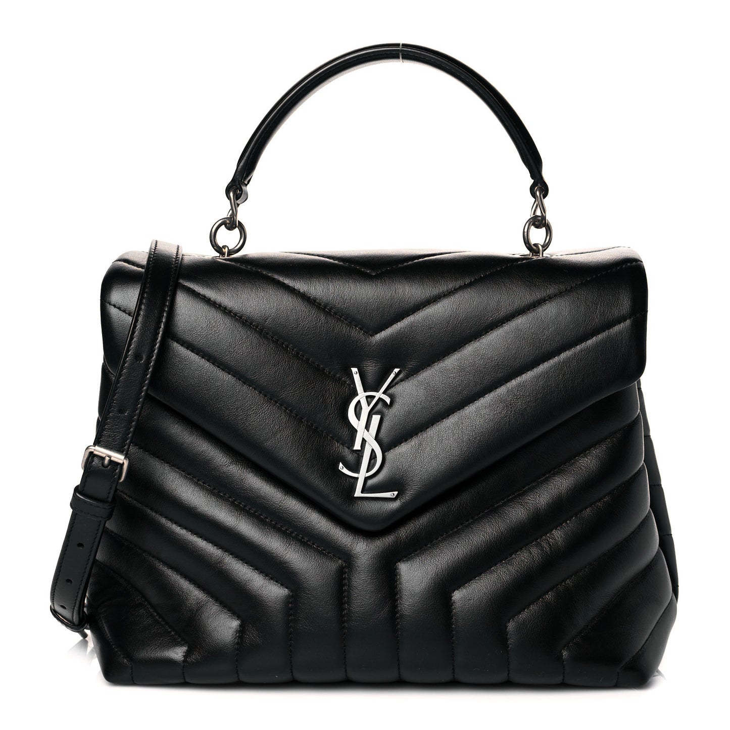 Calfskin Y Quilted Monogram Medium Loulou Satchel Black