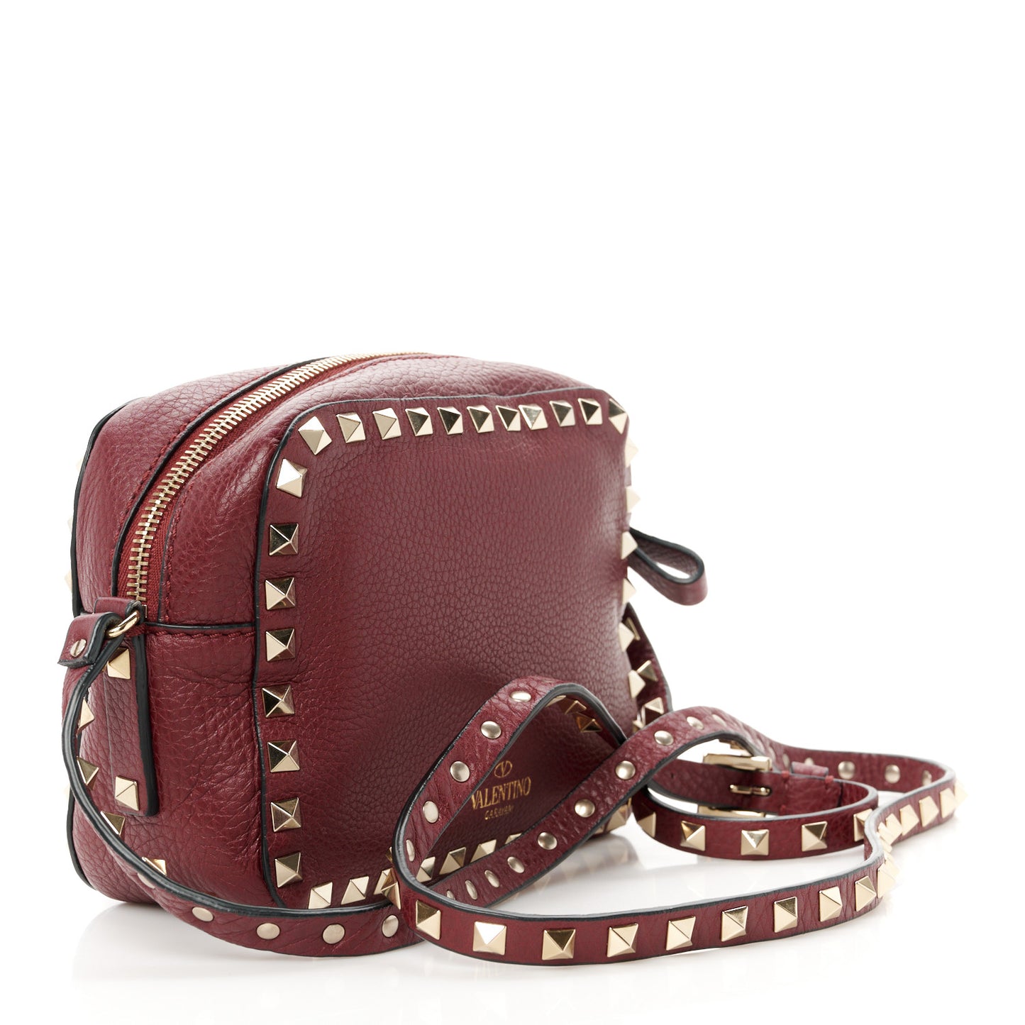 Calfskin Rockstud Camera Crossbody Bag Burgundy