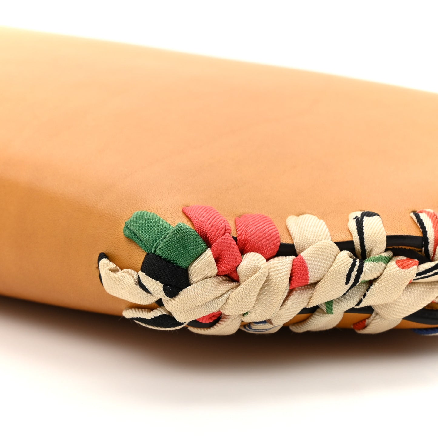 Lambskin Silk Trim Clutch Pouch Brown Multicolor