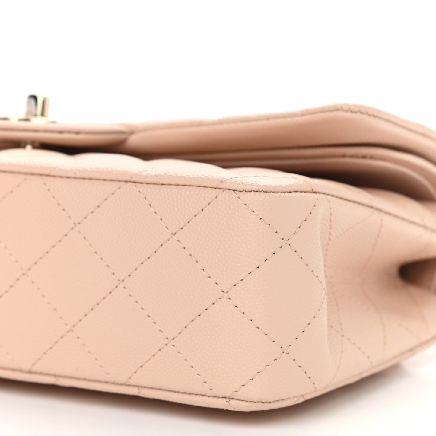 Caviar Quilted Medium Double Flap Light Beige