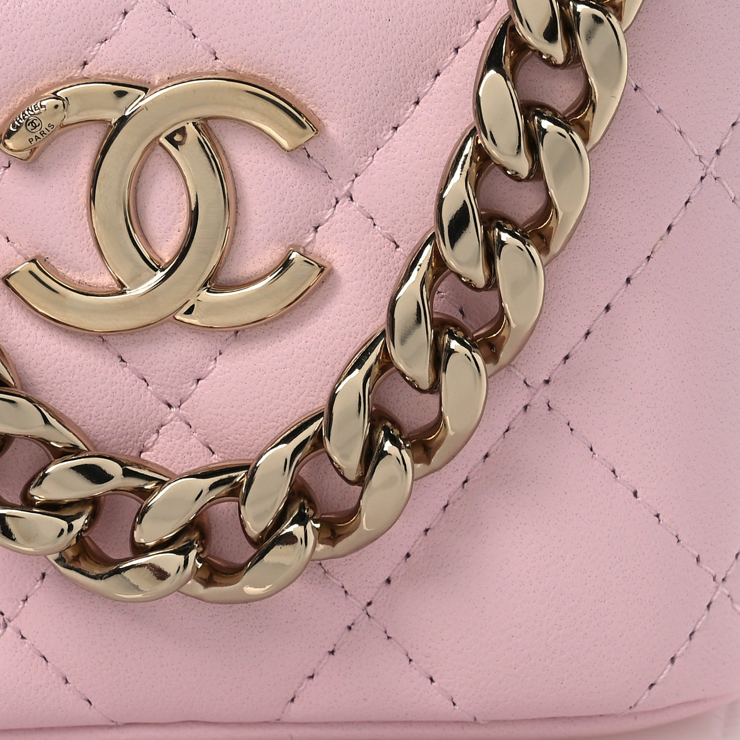 Lambskin Quilted Enamel Coco Mini Vanity Case With Chain Pink