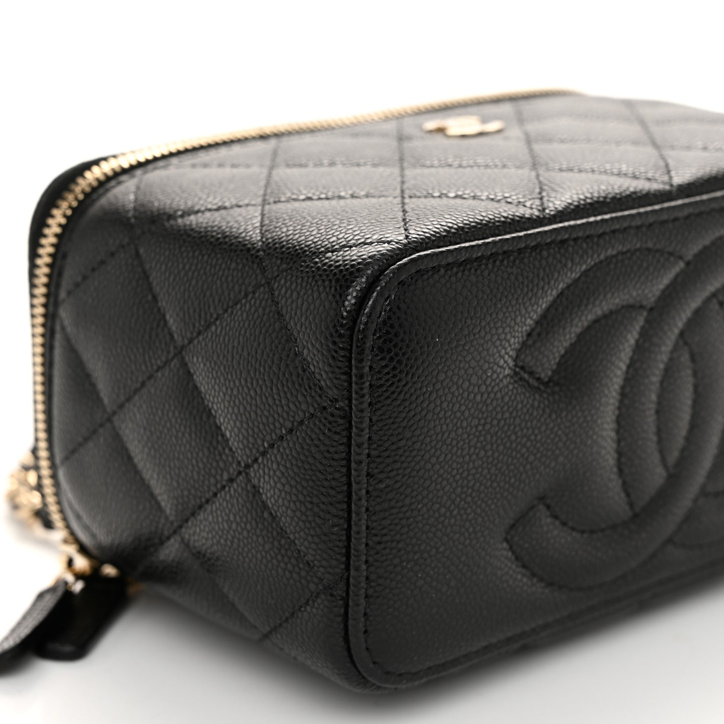 Caviar Quilted Small Vanity Case With Chain Black